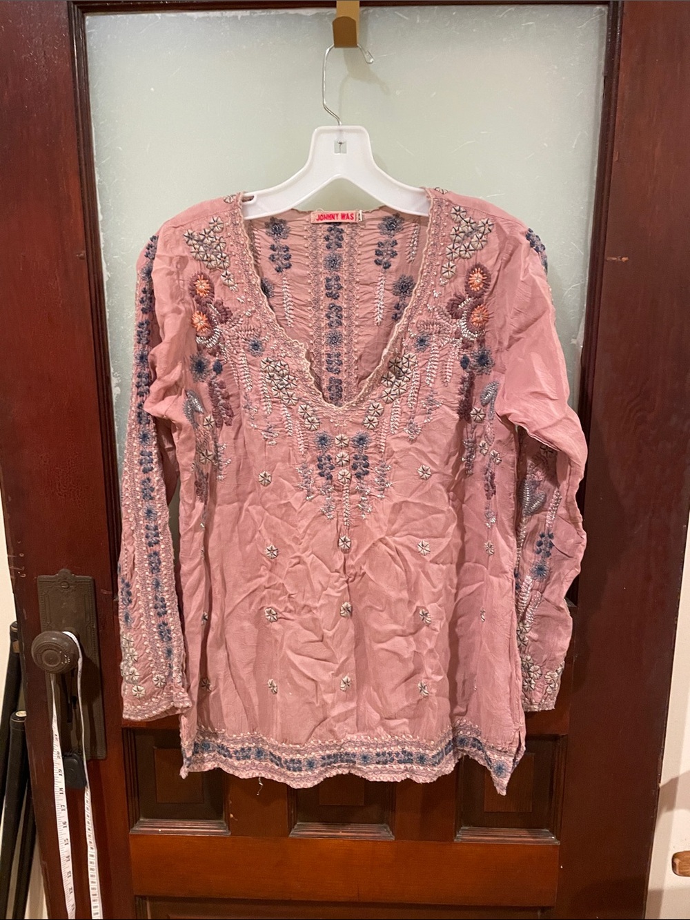 Johnny Was Dusty Mauve Embroidered V-Neck Tunic